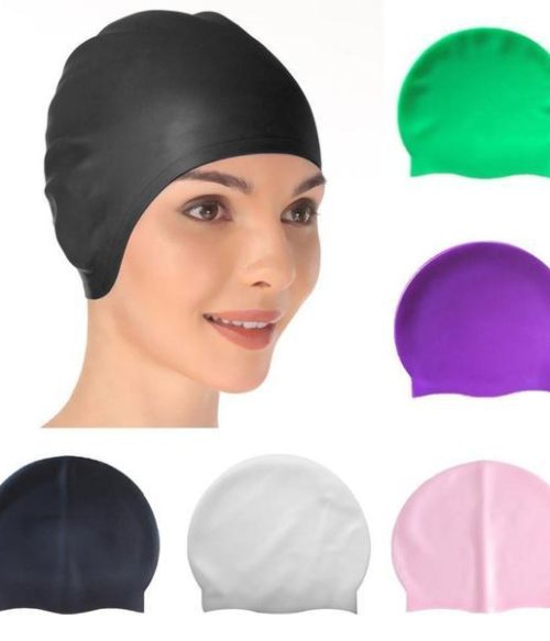 Men Women Silicone Elastic Protect Ears Pool Beach Swimming Hat Swim Cap, Solid Color